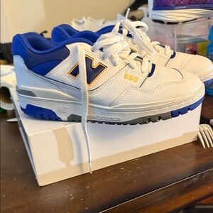 New Balance Kids' White and Royal Blue 550 Sneakers